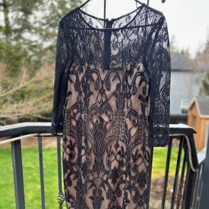 Adrianna Papell Black Lace Midi Cocktail Dress